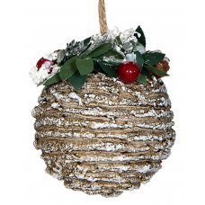 Χριστουγεννιάτικη Μπάλα με Γκι Χιονισμένη (8cm)